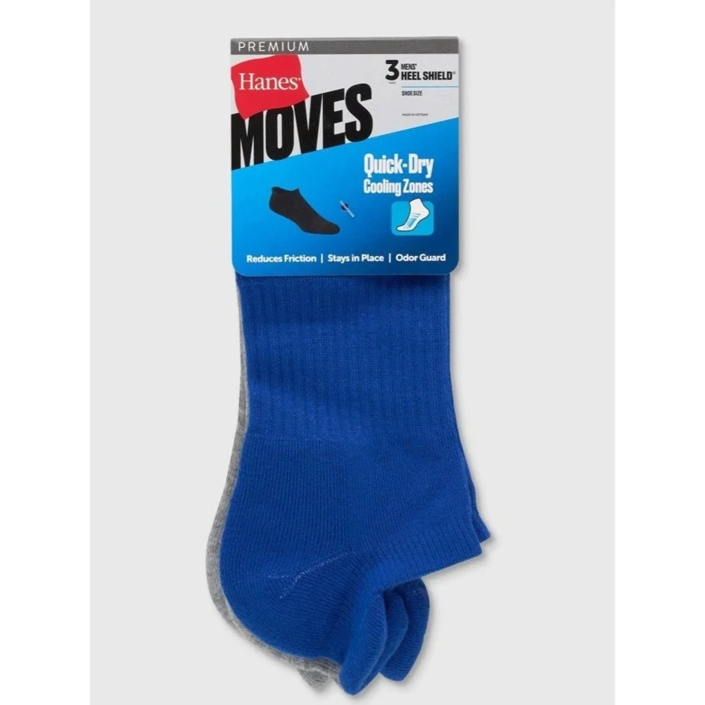 Hanes Premium Men's Socks Heel Shield Performance Fit X-Temp 3-Pr Size 6-12 Blue